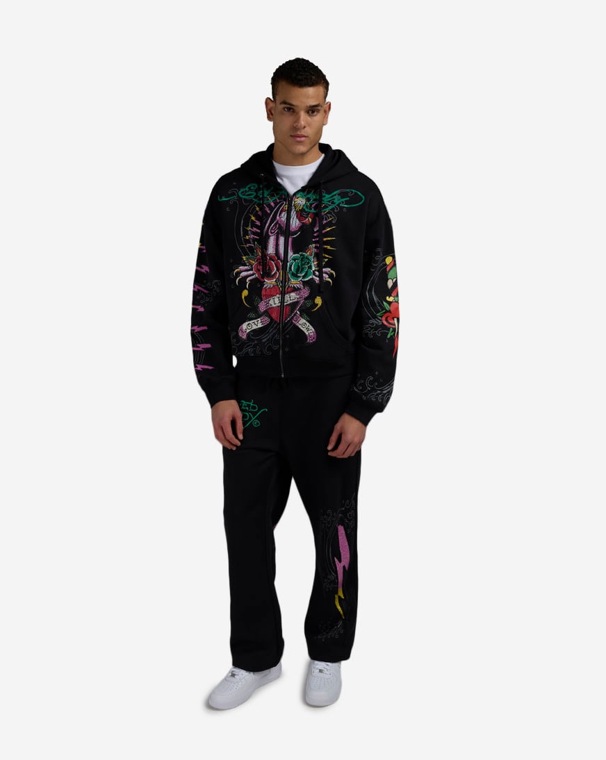 Panther Rose Full Zip Fleece Hoodie