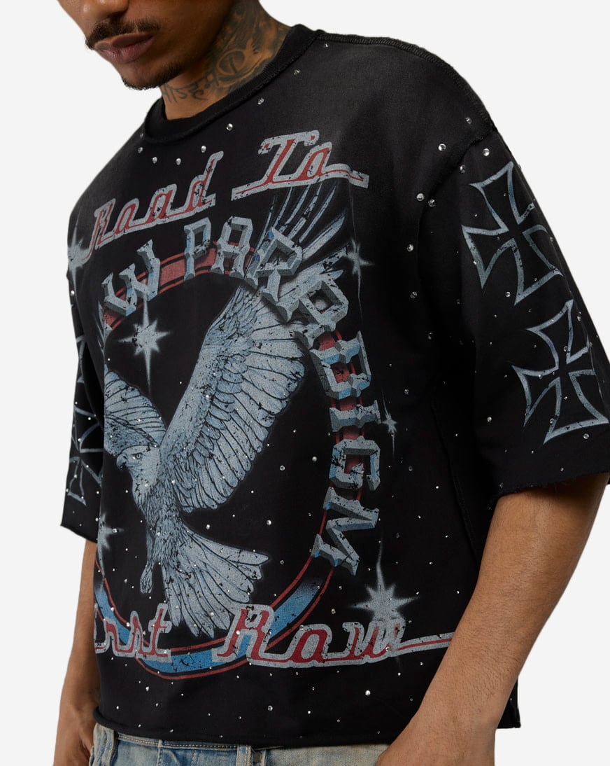 Road to the New Paradigm Eagle and Cross Mini Terry Cropped Tee