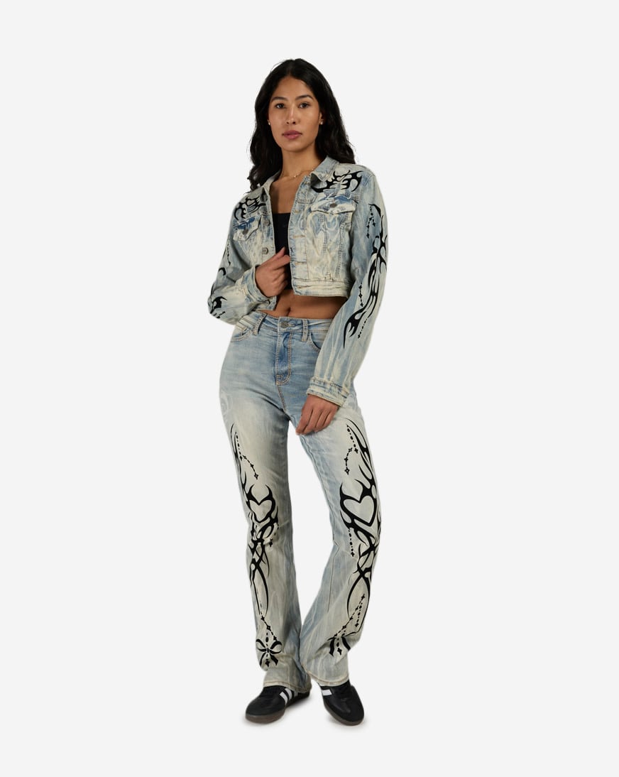 Flocked Thorn Heart Denim Jacket