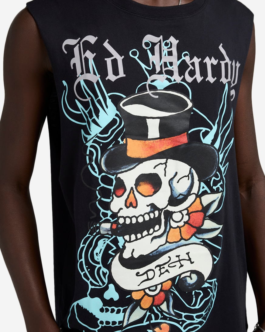 Skull Top Hat Muscle Tank