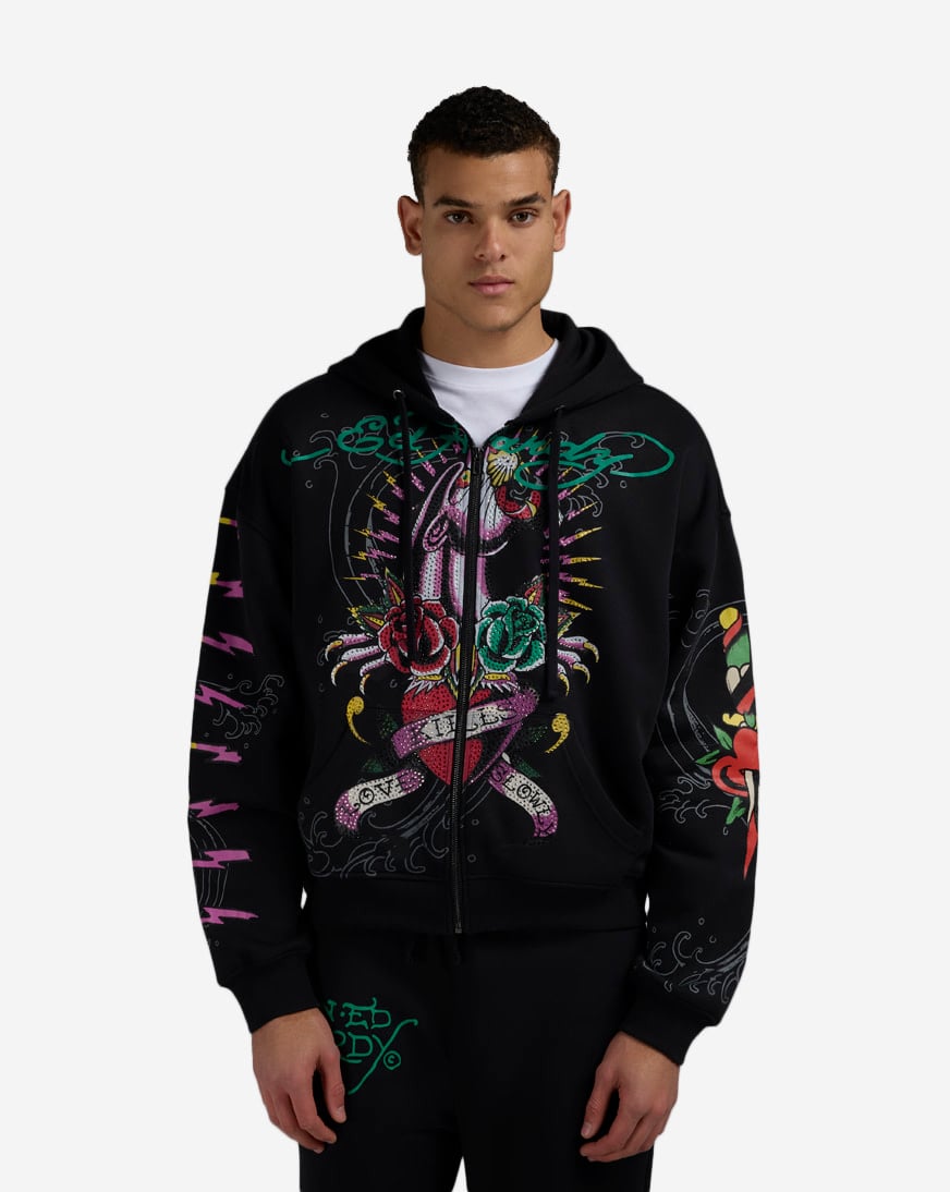 Panther Rose Full Zip Fleece Hoodie