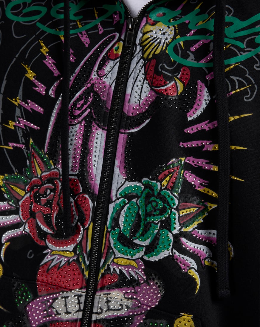 Panther Rose Full Zip Fleece Hoodie