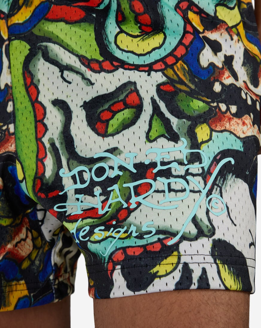 Skull Printed Mesh Short