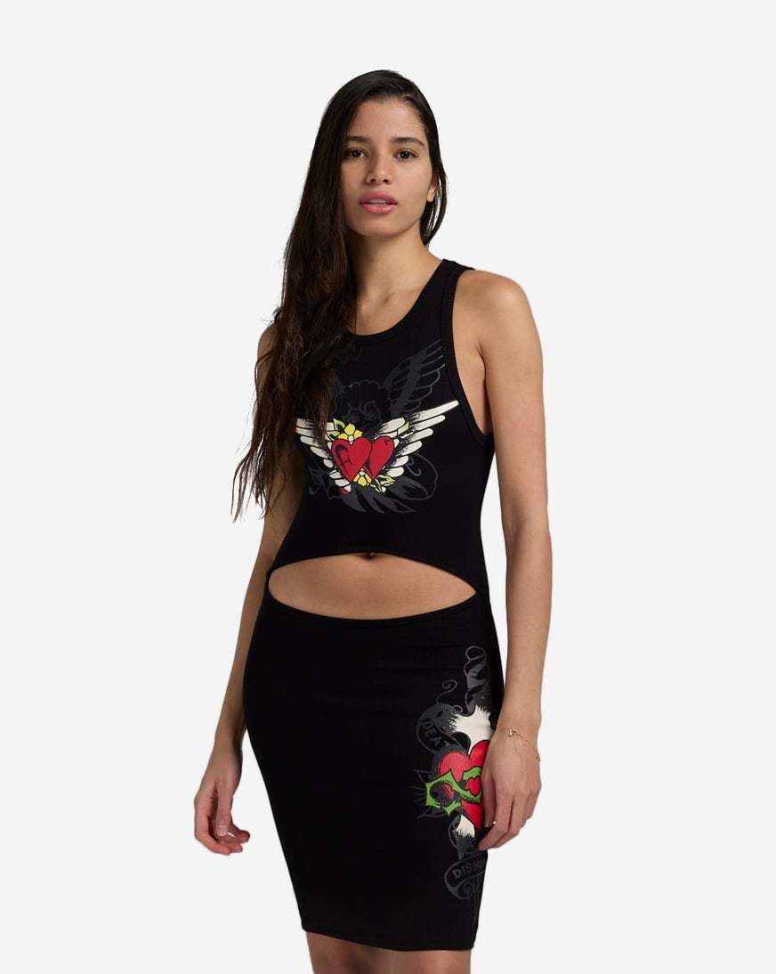 Heart Wings Cut Out Rib Dress