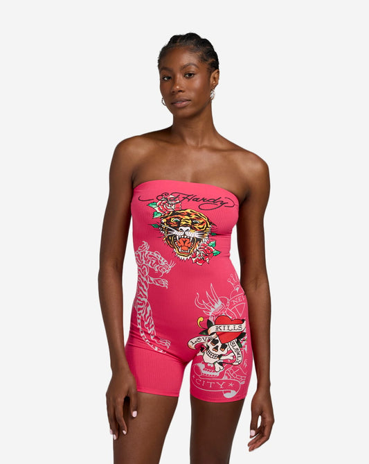 Tiger Skull Ribbed Tube Romper