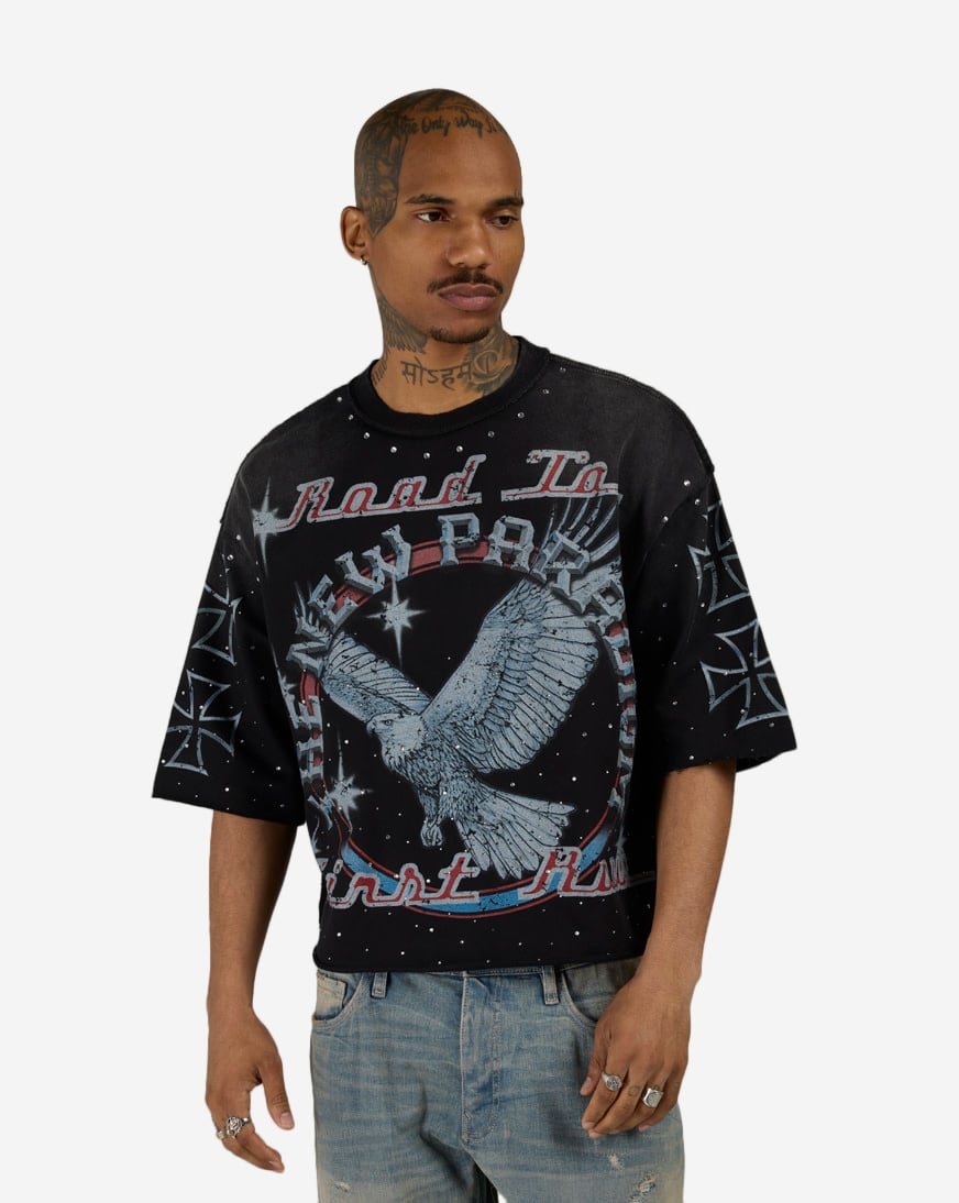 Road to the New Paradigm Eagle and Cross Mini Terry Cropped Tee