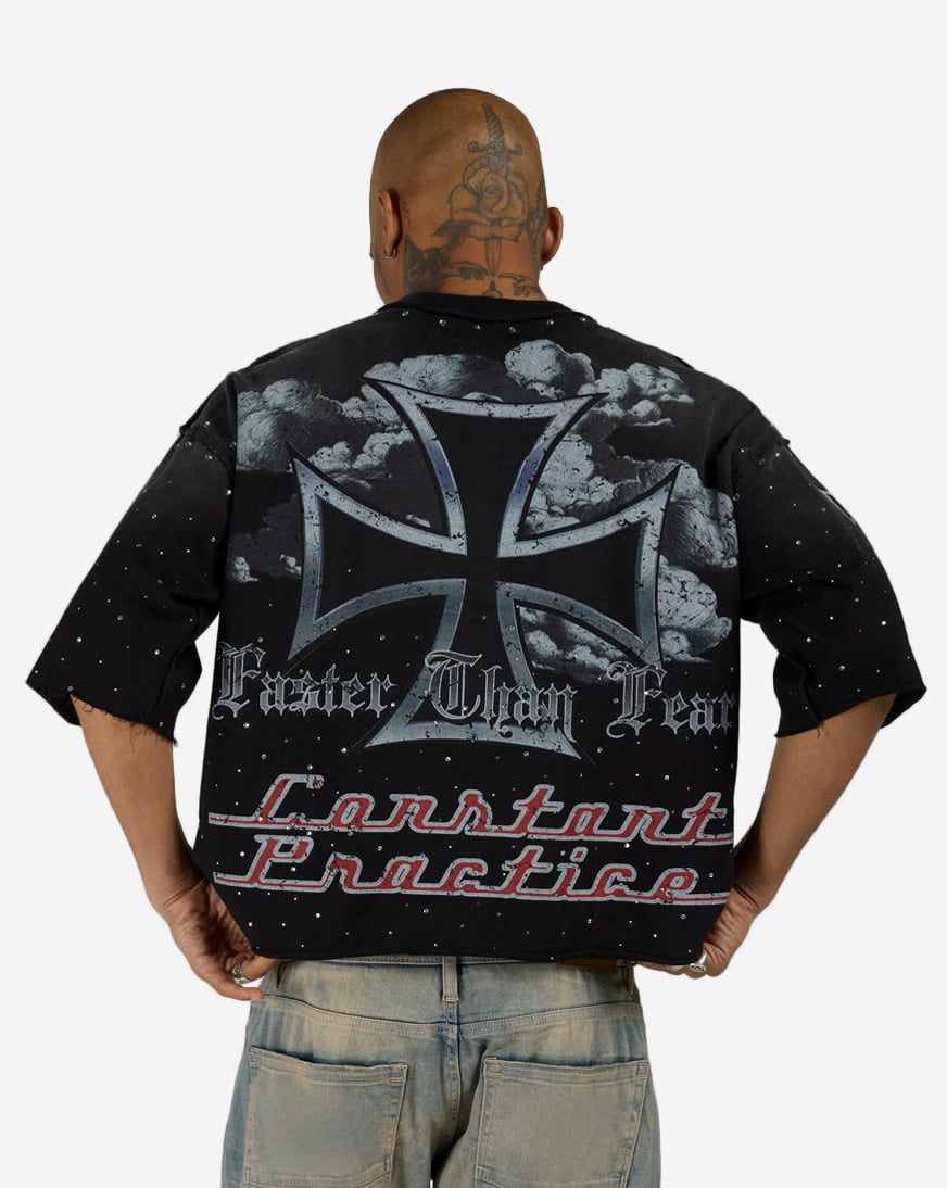 Road to the New Paradigm Eagle and Cross Mini Terry Cropped Tee