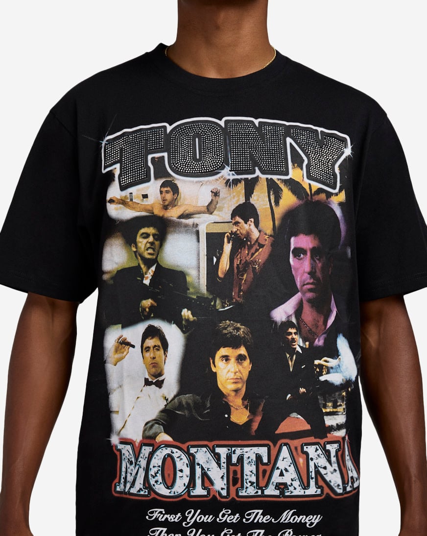 Scarface Faces Tony Montana Rhinestone Tee