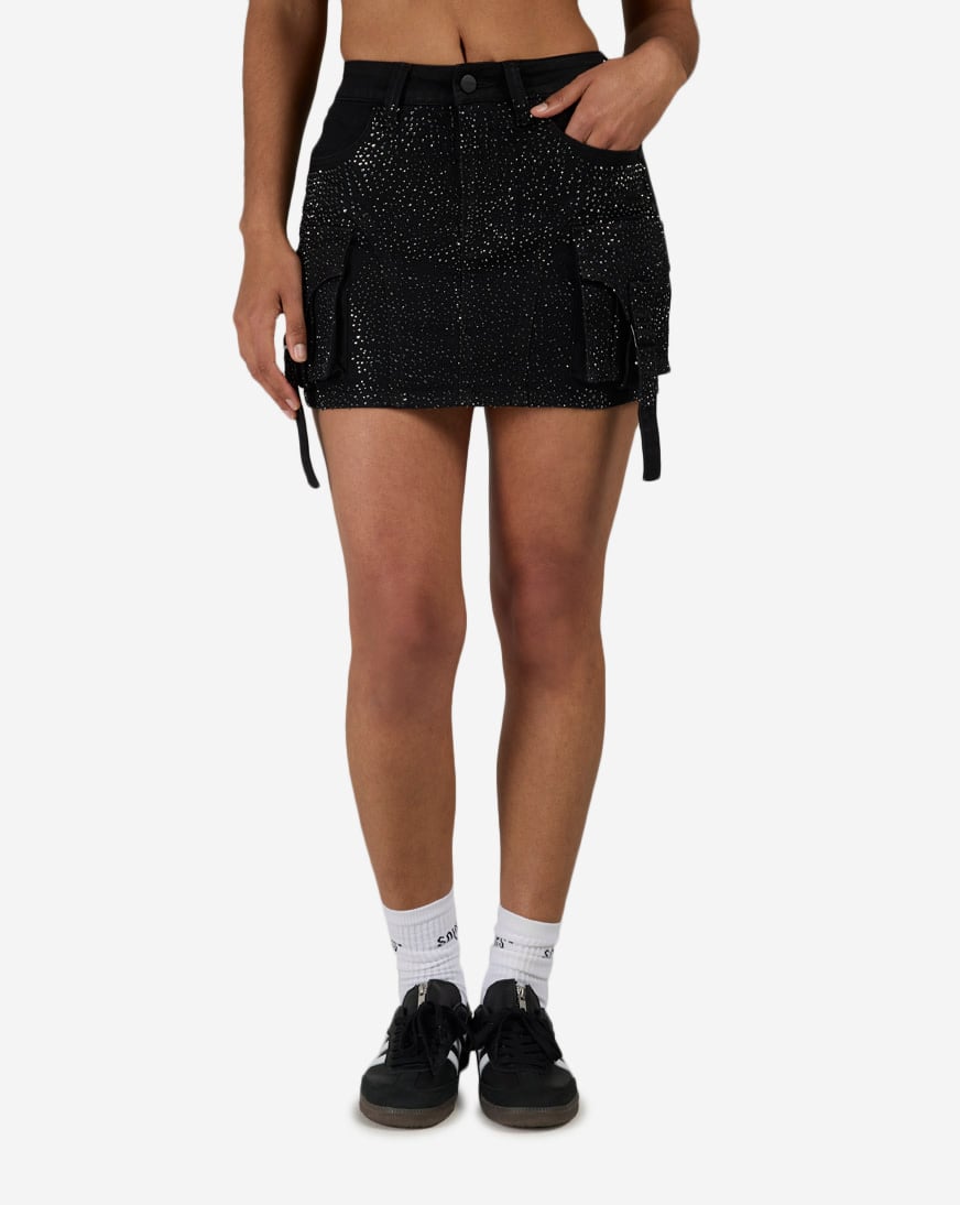 Cargo Rhinestone Mini Skirt