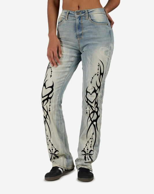 Flocked Thorn Heart Denim Jeans