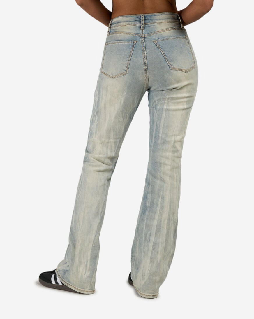 Flocked Thorn Heart Denim Jeans