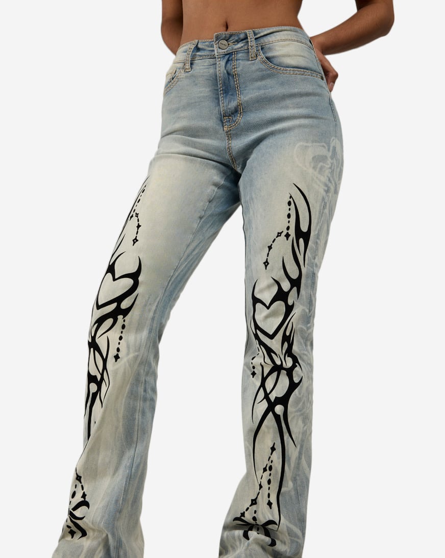Flocked Thorn Heart Denim Jeans