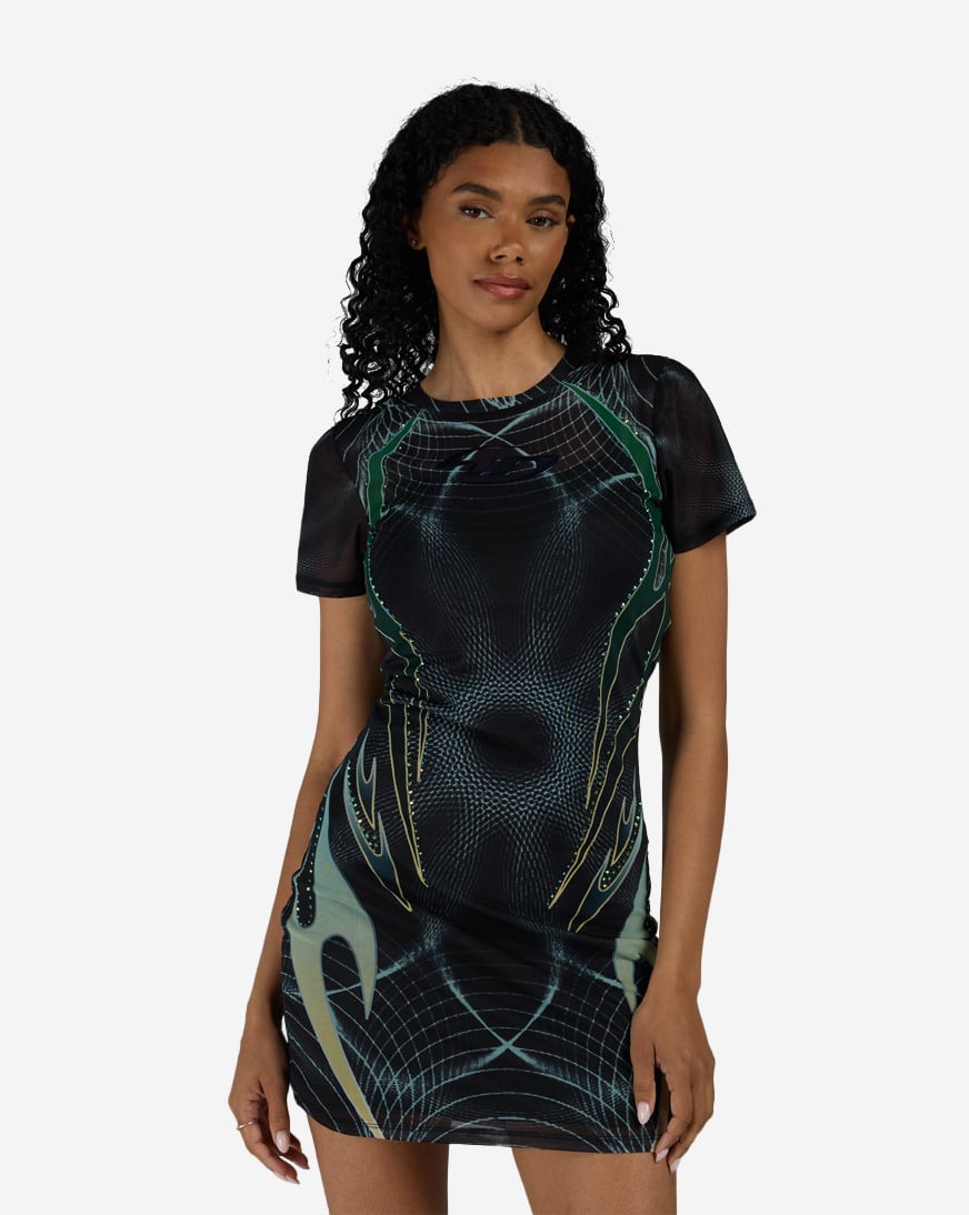 Printed Mesh Bodycon Dress