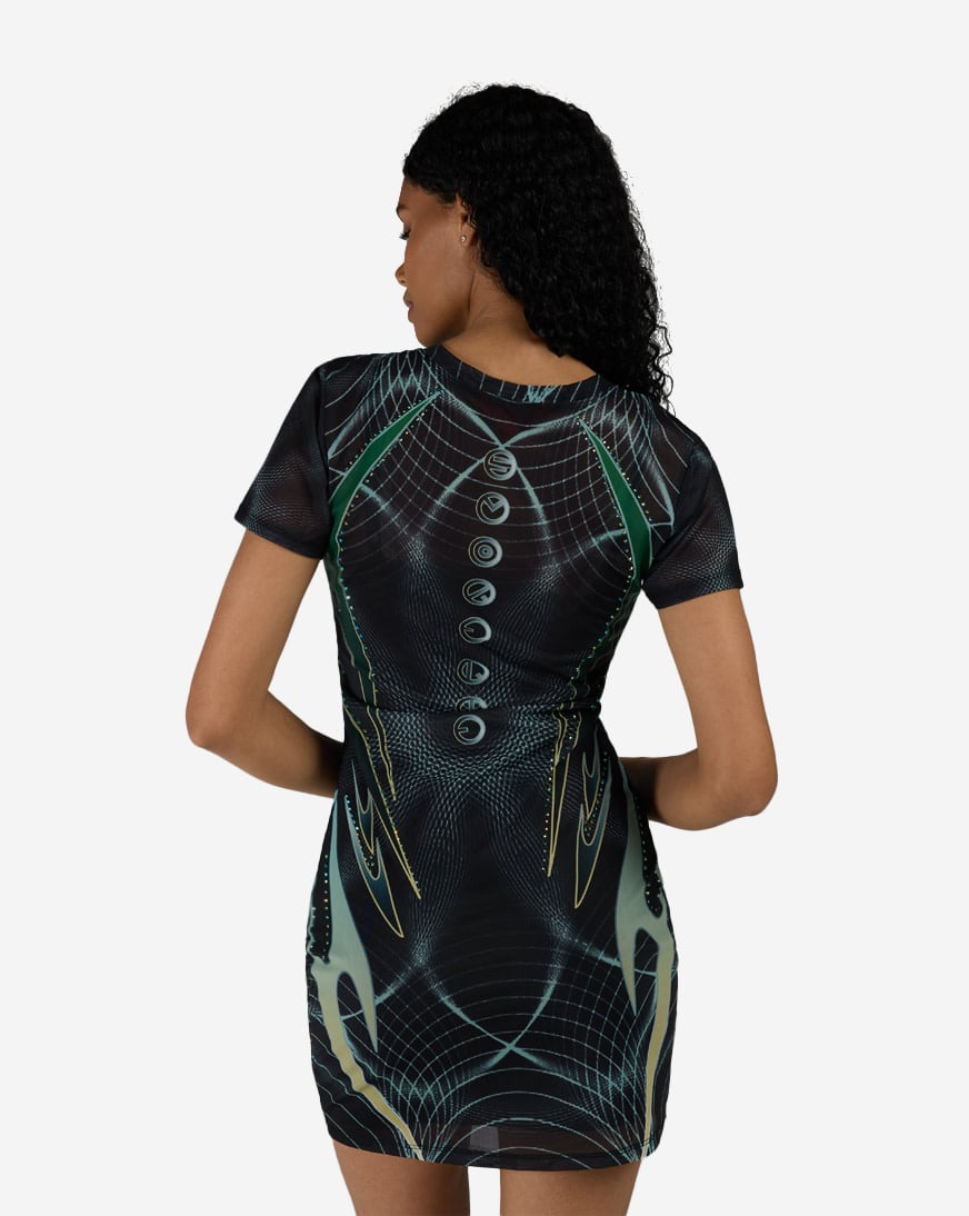 Printed Mesh Bodycon Dress