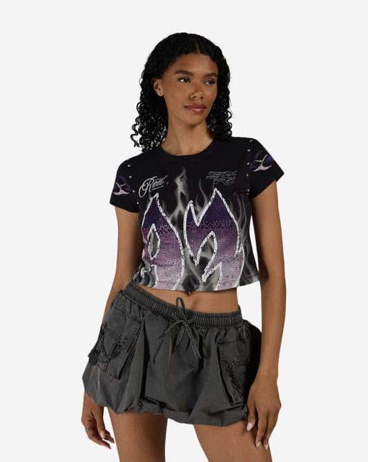 Rib Knit Flame Rhinestone Tee