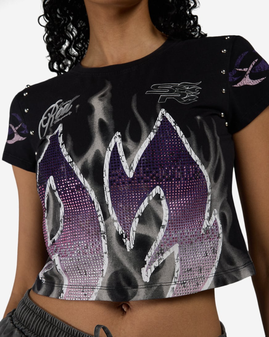 Rib Knit Flame Rhinestone Tee