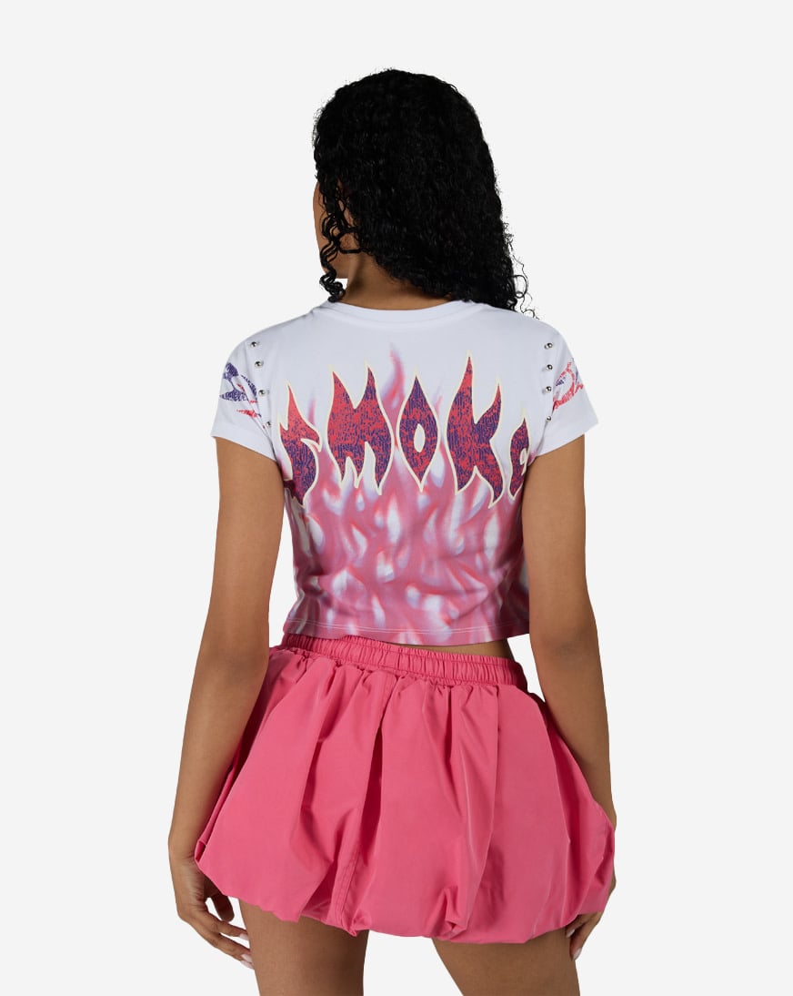 Rib Knit Flame Rhinestone Tee