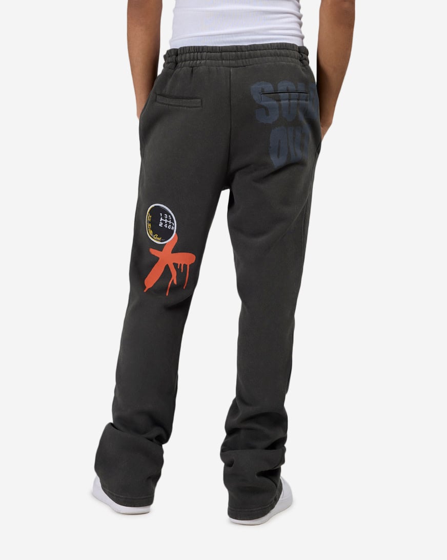Multi Embroidery Patched Stacked Fleece Pants