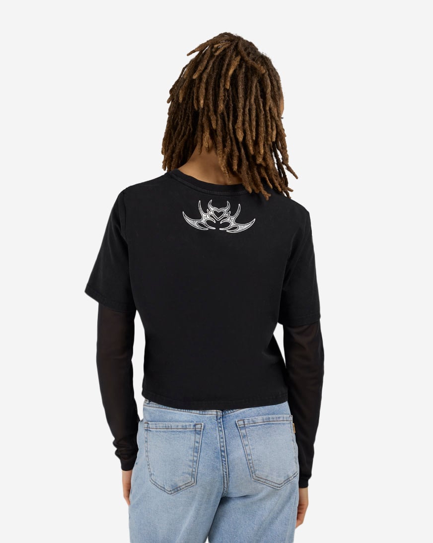 Flocked Mesh Long Sleeve Top