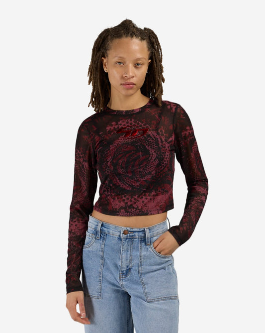Printed Long Sleeve Mesh Top