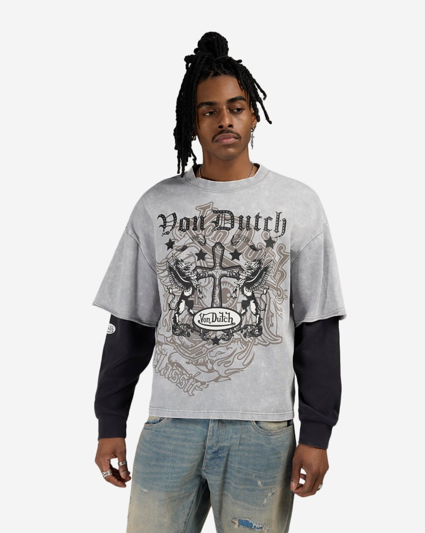 Fleece Cross Logo Long Sleeve Boxy 2-Fer Tee
