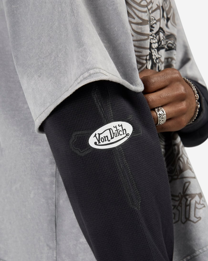 Fleece Cross Logo Long Sleeve Boxy 2-Fer Tee
