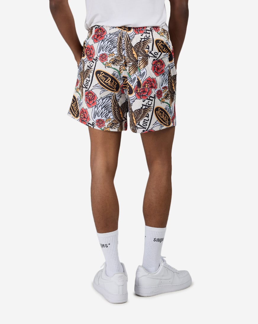 Allover Rose And Eagle Print Short